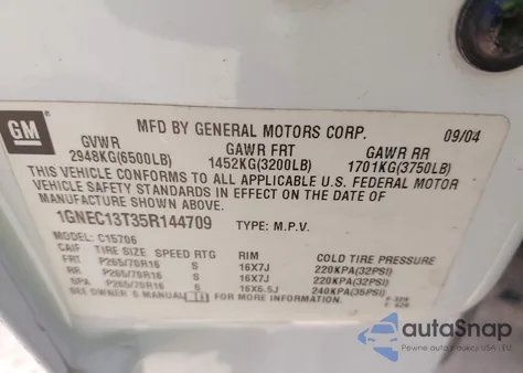 2005 Chevrolet Tahoe Ls from USA, damaged, VIN 1GNEC13T35R144709